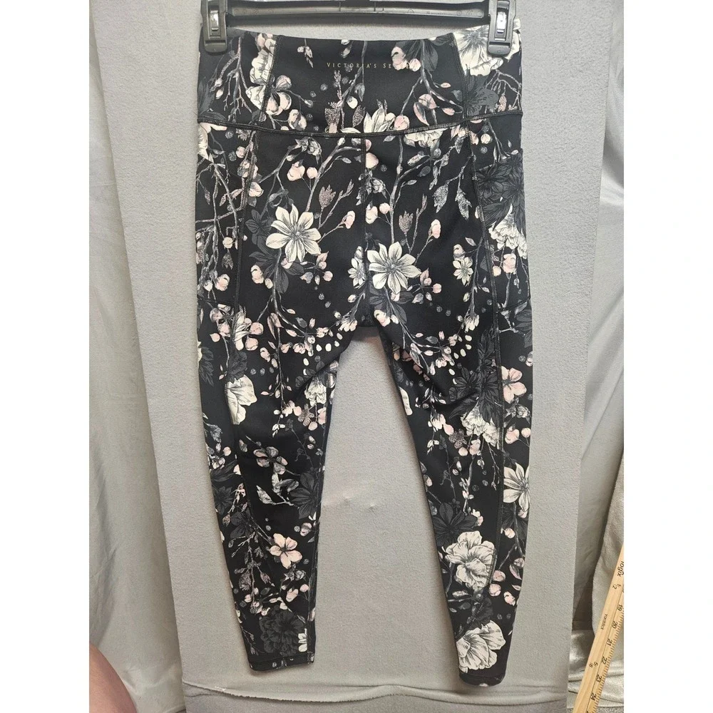 Victoria's Secret Womens High Waist Floral Pocket Leggings Black Pink Size 14